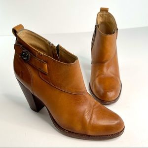 Frye Side Zip Tan High Heel Booties